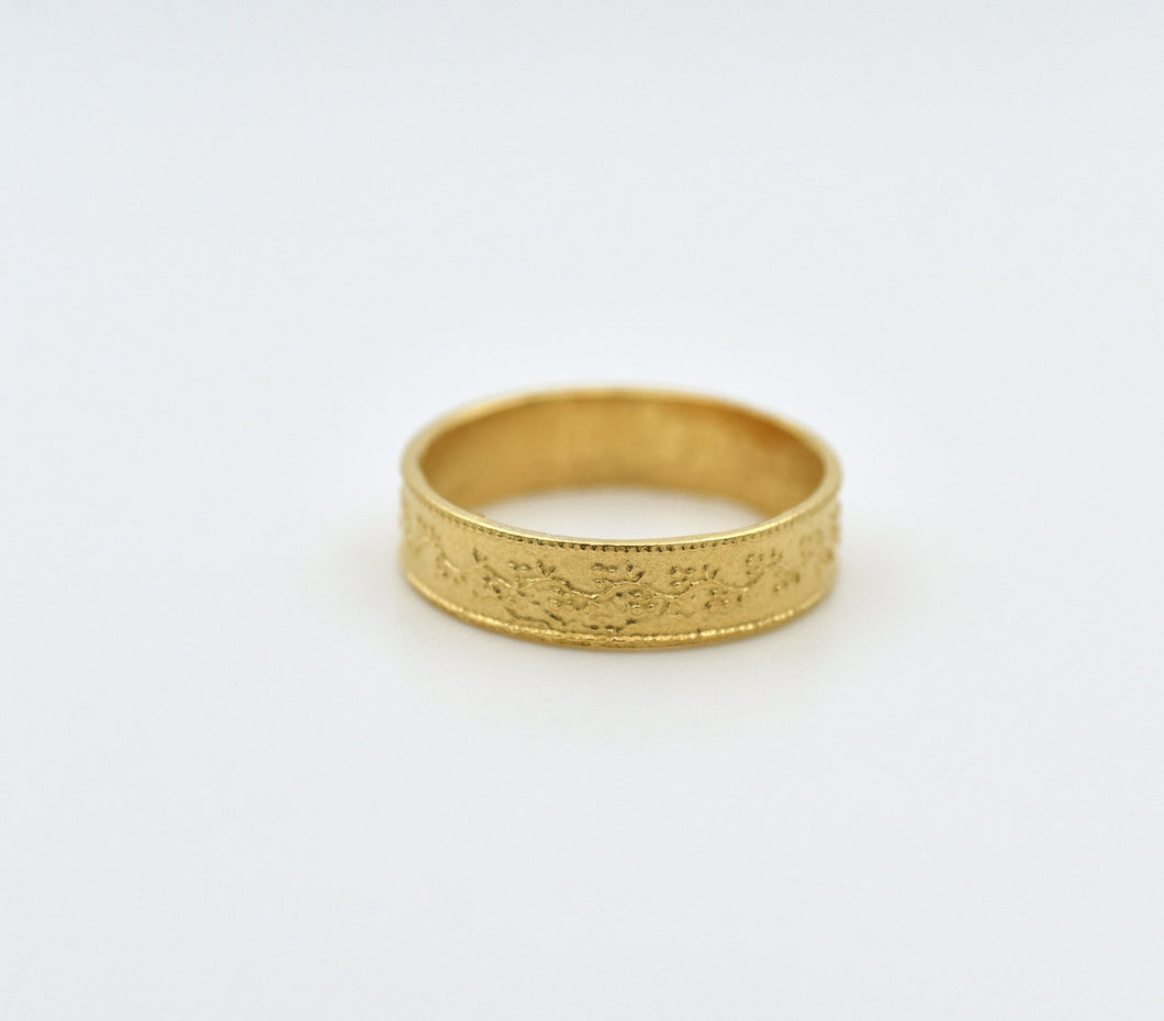 14k Gold Wedding Ring Band Dainty Flower - Madison