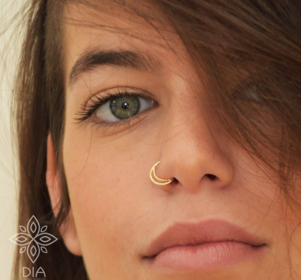 14k Solid Gold Moon Nose Ring