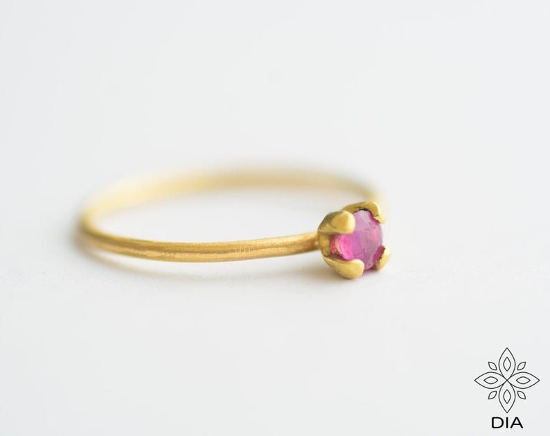 14k Gold Engagement Ring with Natural Pink Ruby - Jade