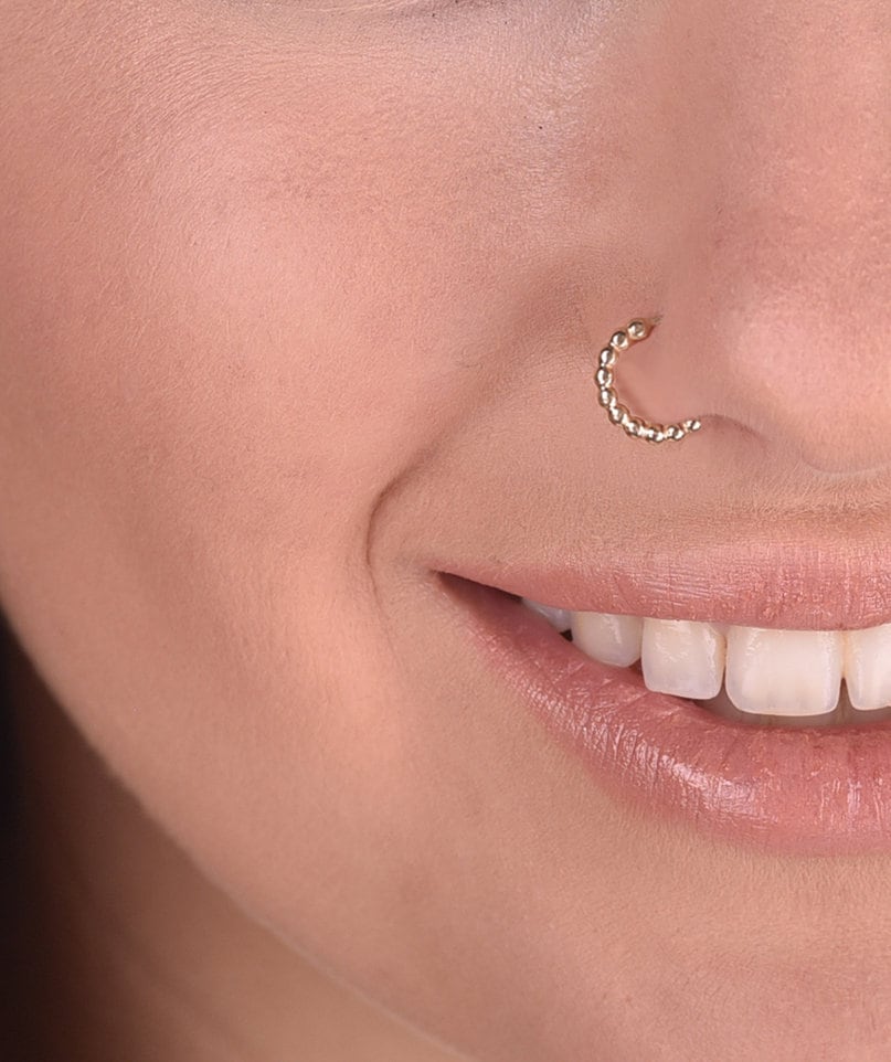 14k Solid Gold Boho Beaded Nose Ring