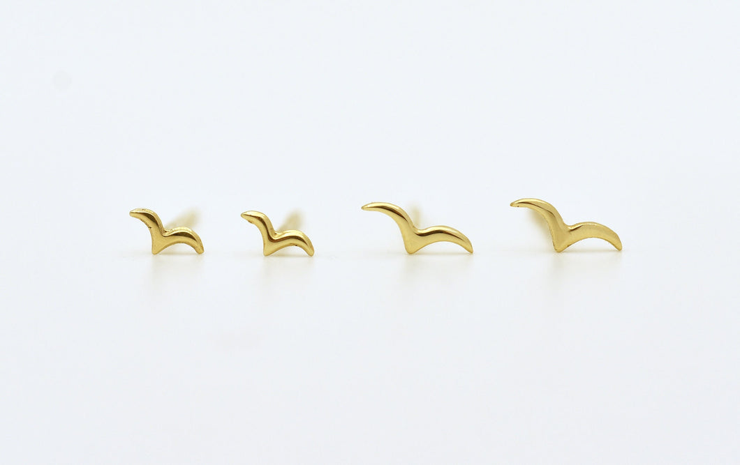 14K Gold Tiny Flying Birds Stud Earrings