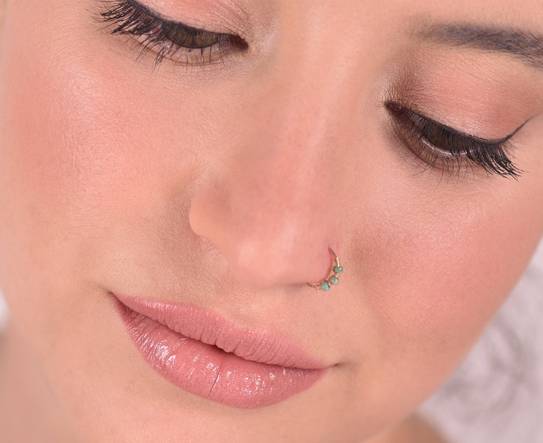 14k Gold Turquoise Beads Nose Ring