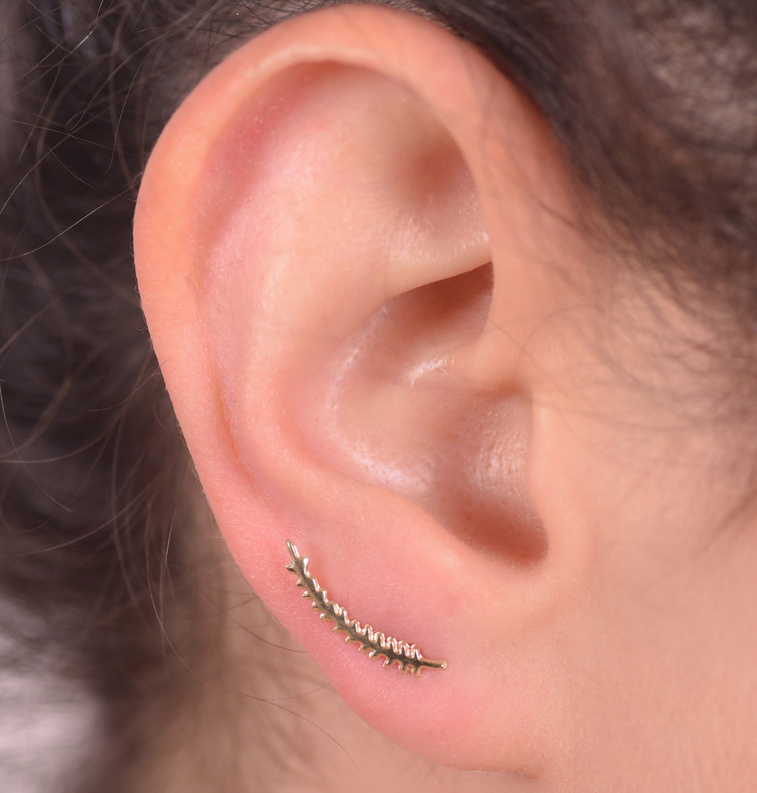 14k Solid Gold Fern Leaf Ear Climber Earring - Naomi