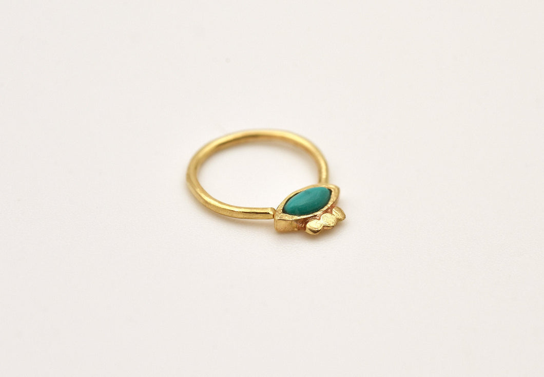 14k Solid Gold Eye Hoop Earring Turquoise Stone - Autumn