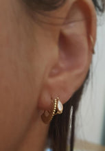 Load image into Gallery viewer, 14k Gold Mother of Pearl Dainty Hoop Earrings
