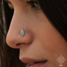 Load image into Gallery viewer, 14k Solid Gold Blue Opal Drop Stud Earring - Audrey
