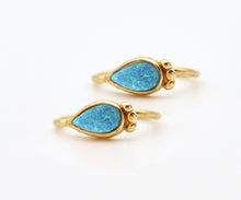 Load image into Gallery viewer, 14K Gold Blue Opal Hoop Huggie Earrings
