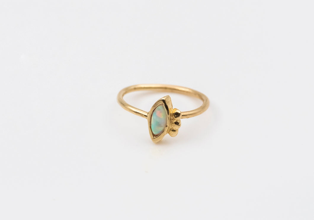 14k Gold Evil Eye White Opal Hoop Ring