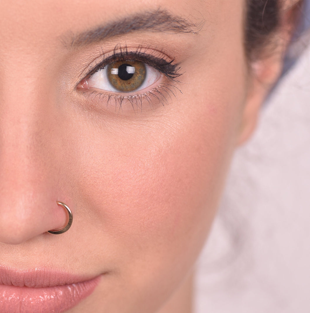 14k Solid Gold Hammered Nose Ring - Serenity