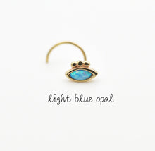 Load image into Gallery viewer, 14k Gold Evil Eye Nose Stud with Light Blue Opal
