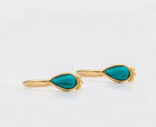 Load image into Gallery viewer, 14k Gold Turquoise Dainty Hoop Earrings

