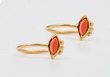 Load image into Gallery viewer, 14k Gold Pink Coral Evil Eye Hoop Earrings
