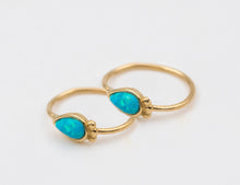 Load image into Gallery viewer, 14K Gold Blue Opal Hoop Huggie Earrings
