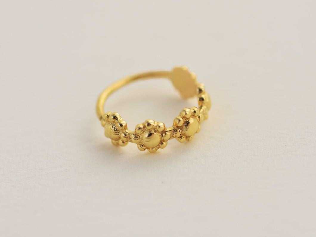 14k Gold Flower Band Hoop Ring
