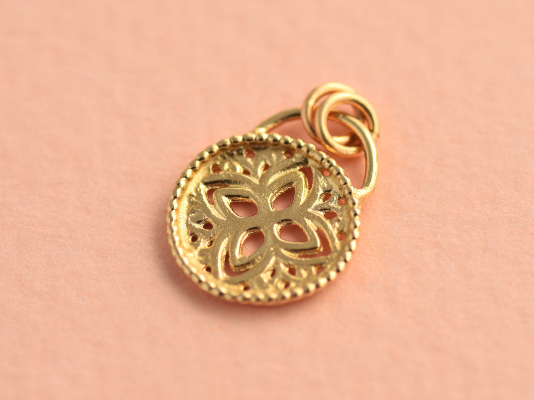 14k Gold Mandala Coin Pendant