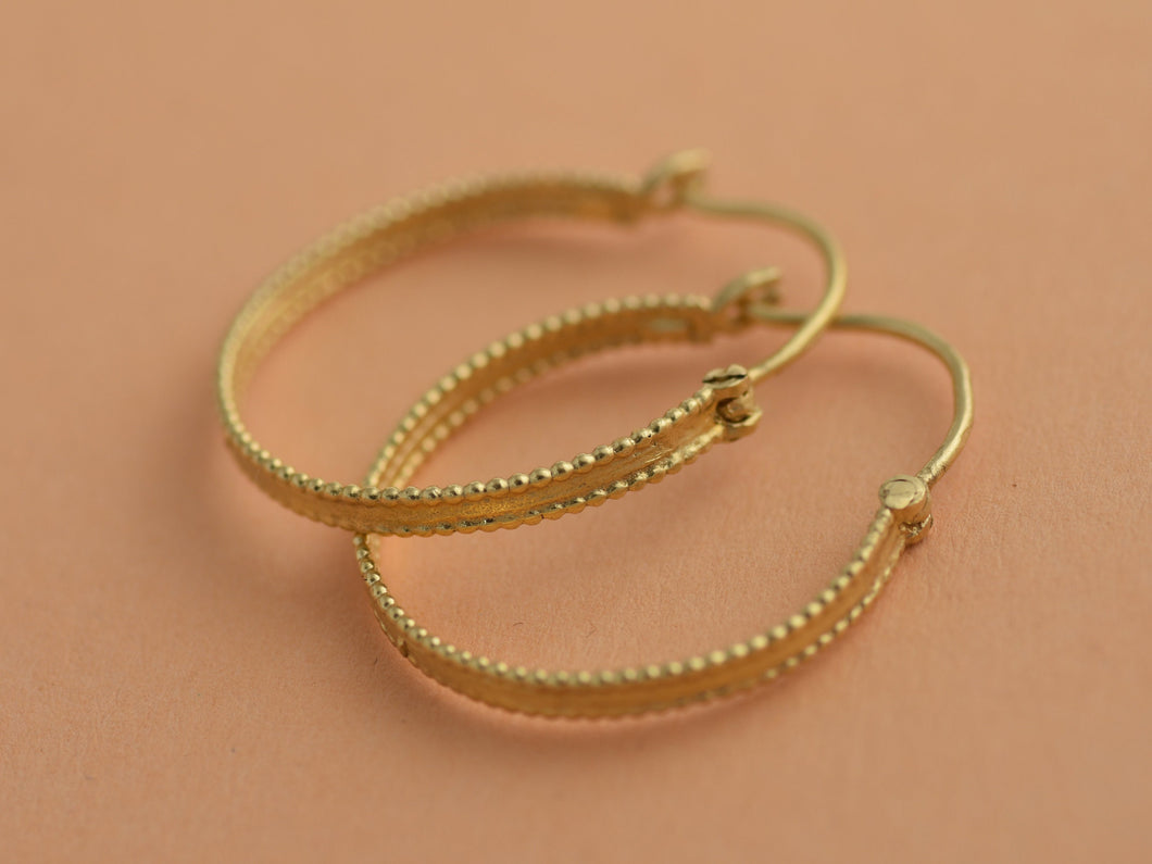 14K Solid Gold Boho Dotted Hoop Earrings
